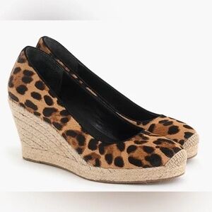 J. Crew Collection Seville Espadrille Wedge Leopard Calf Hair Size 7